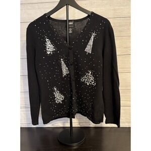 Vintage Designer's Originals Studio Joy Sweater XL Black Sequin Pearl Snowflake